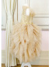 Gold Lace Ruffle Tulle Beaded Flower Girl Dress